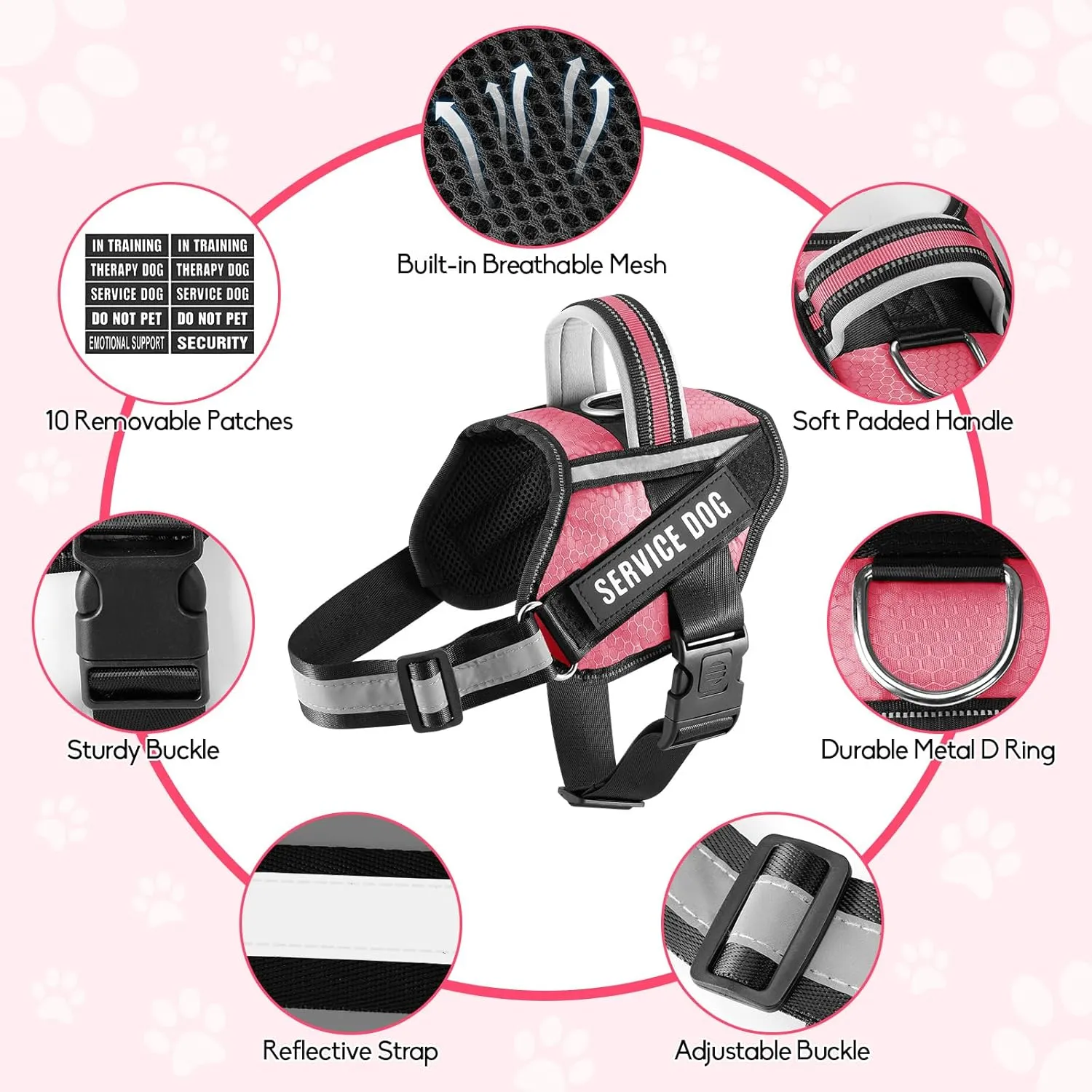 Service Dog Vest Harness and Leash Set, Animire in Training Dog Harness with 10 Dog Patches, Reflective Dog Leash with Soft Padded Handle for Small, Medium, Large, and Extra-Large Dogs