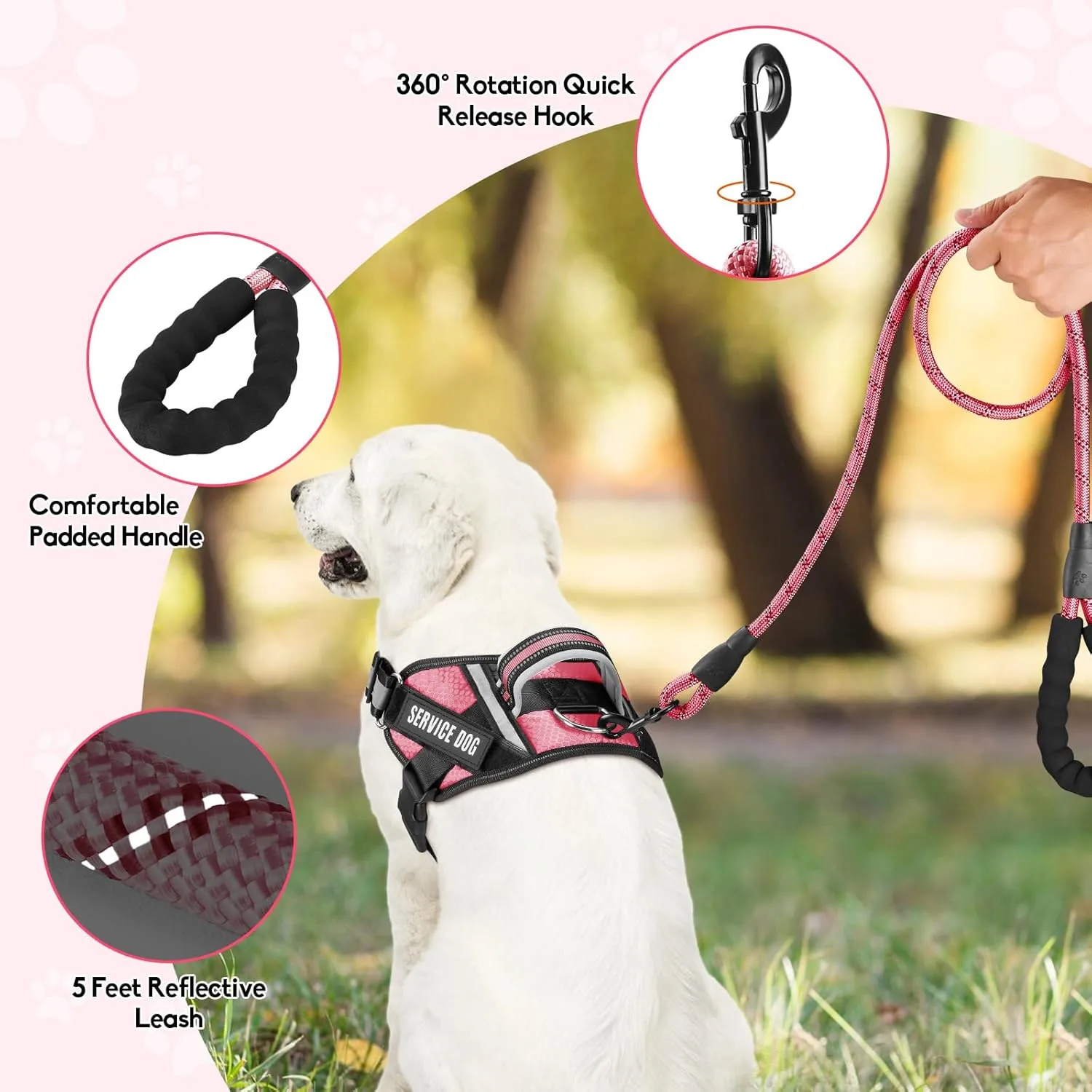 Service Dog Vest Harness and Leash Set, Animire in Training Dog Harness with 10 Dog Patches, Reflective Dog Leash with Soft Padded Handle for Small, Medium, Large, and Extra-Large Dogs