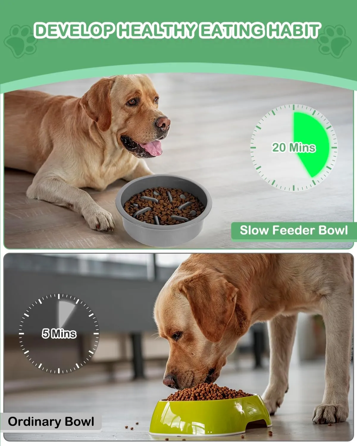 Slow Feeder Dog Bowls, Puzzle Food Bowl to Slow Down Eating, Fits into Elevated Pet Feeders, Interactive Feeding Dish for Small Medium Large Dogs