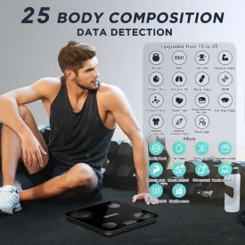 TOPMAKE2025 Upgrade Scale for Body Weight, Digital Bathroom Scale BMI Body Fat Scale, 25 Body Composition Analyzer with App sync with Bluetooth, Batteries and Tape Measure Included, Black