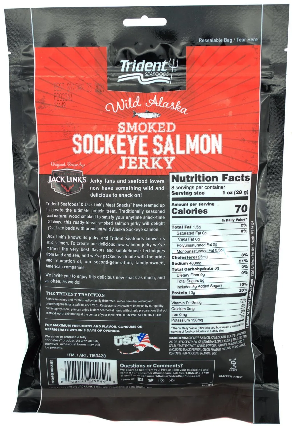Trident Seafoods Wild Alaskan Smoked Sockeye Salmon Jerky
