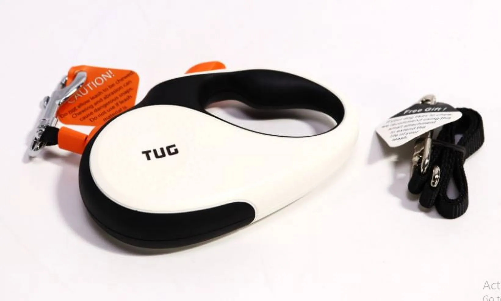 TUG 360° Tangle-Free Retractable Dog Leash with Anti-Slip Handle | 16 ft Strong Nylon Tape | One-Handed Brake, Pause, Lock (Small, White/Orange)