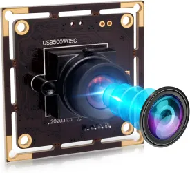 USB Camera 5MP Webcam with 100 Degree No Distortion Lens Camera Module for Raspberry Pi Camera UVC USB2.0 Video Lightburn Webcam Board Plug and Play for Windows, Linux, Android and Mac OS
