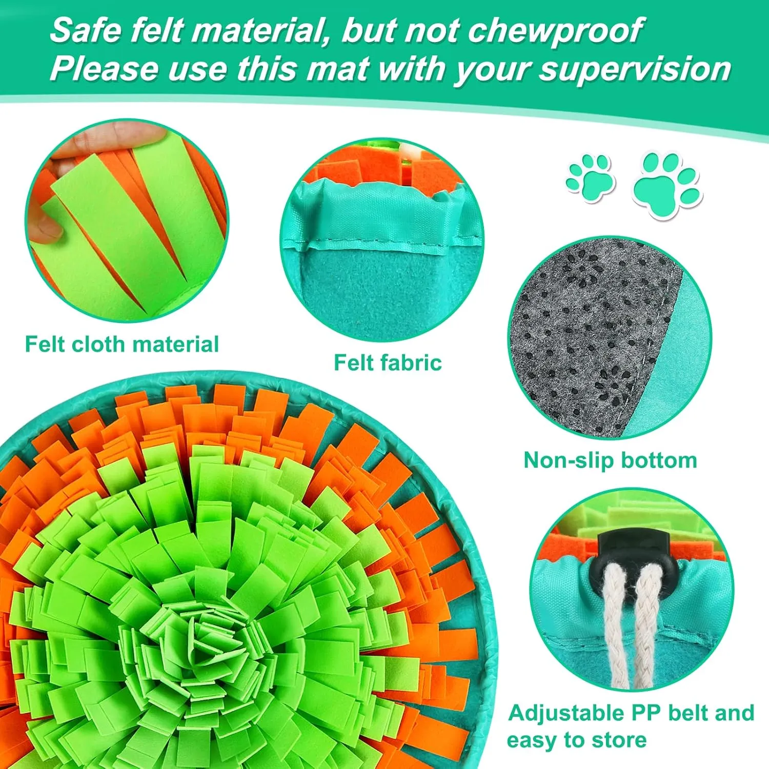 Vivifying Snuffle Mat for Dogs, Interactive Dog Enrichment Toys for Boredom and Mental Stimulation, Adjustable Puzzle Toys Sniff Mat for Slow Eating and Stress Relief (Green & Orange)