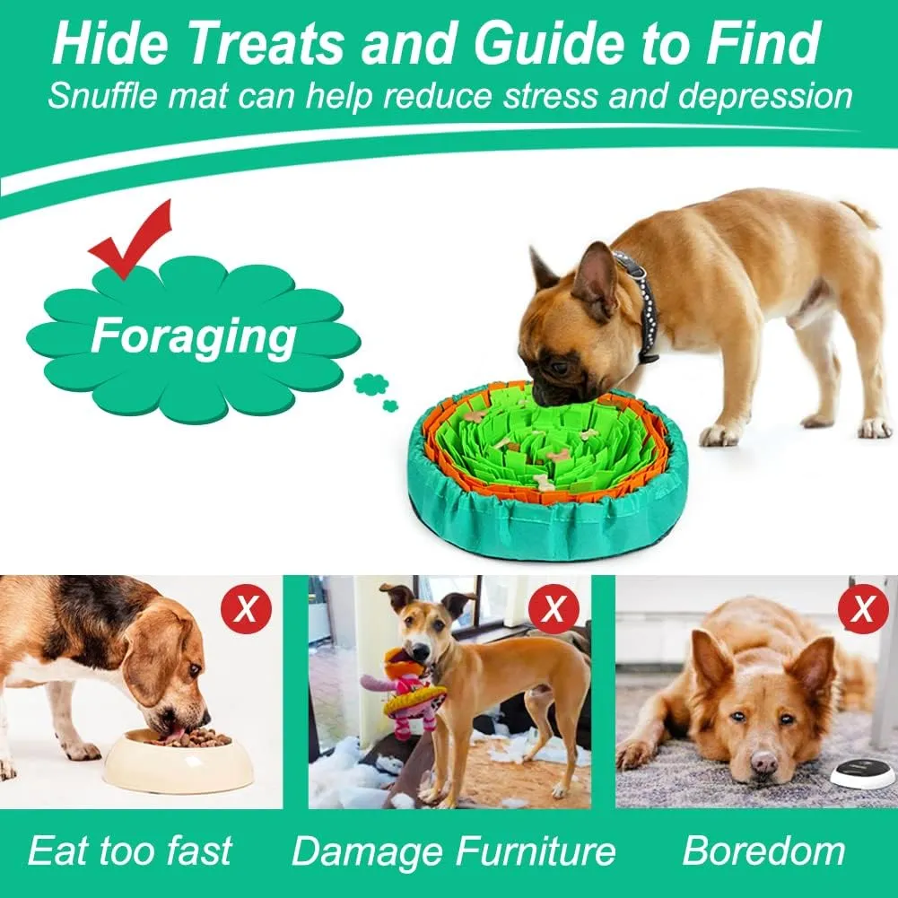 Vivifying Snuffle Mat for Dogs, Interactive Dog Enrichment Toys for Boredom and Mental Stimulation, Adjustable Puzzle Toys Sniff Mat for Slow Eating and Stress Relief (Green & Orange)