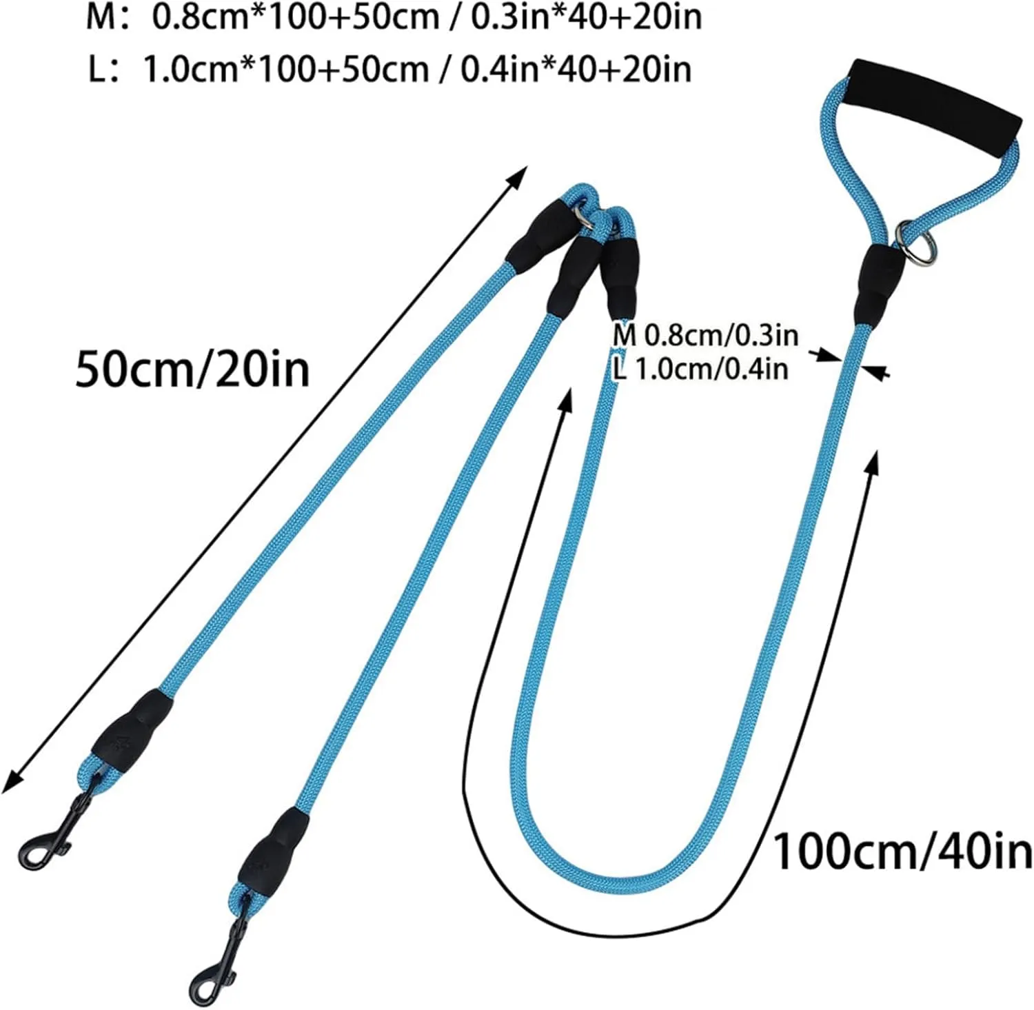 YiZYiF Dual Dog Leash for 2 Dogs Heavy Duty Double Head Pet Lead with Comfortable Padded Handle for Walking Blue One Size