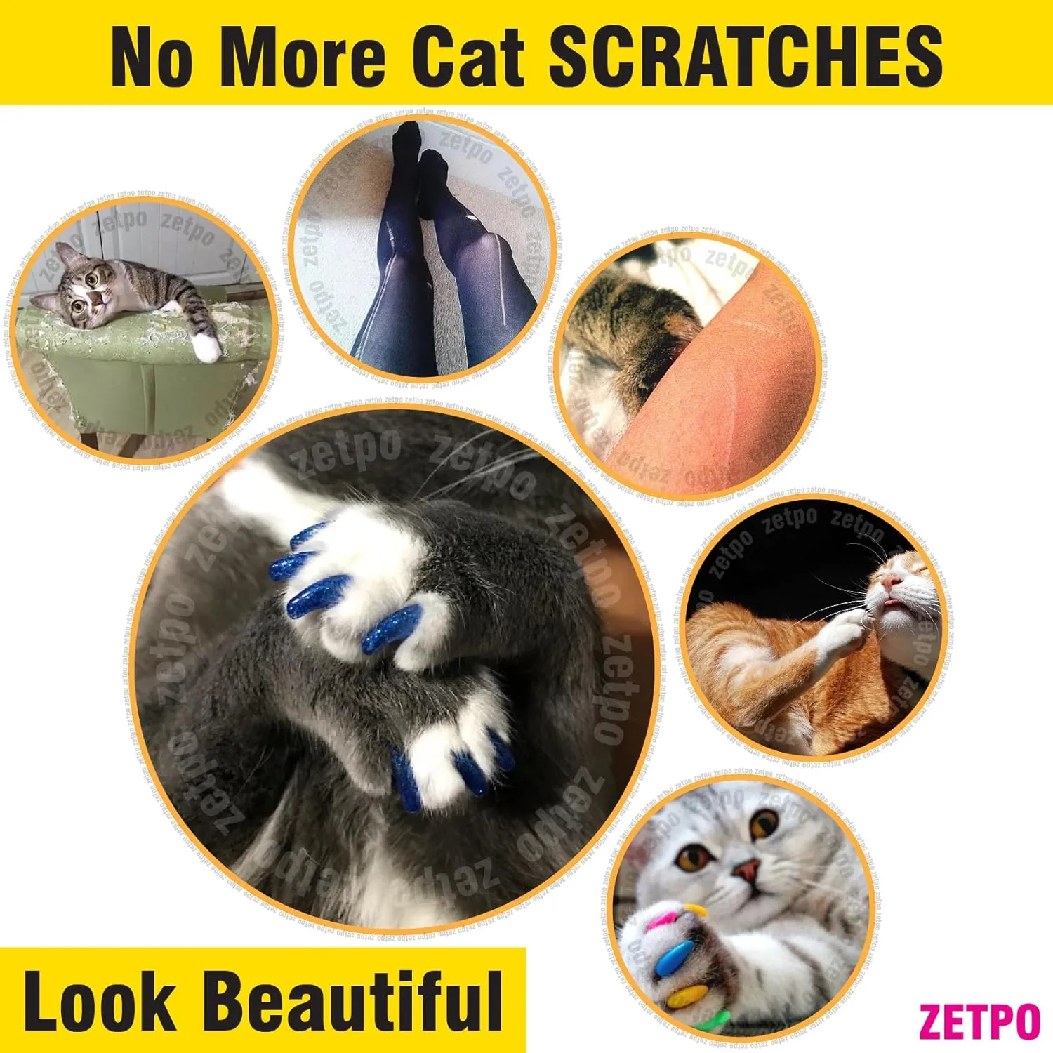 zetpo 80 pcs Cat Nail Caps | Cat Claw Covers | with Adhesives and Applicators (Glow in The Dark Green, L)