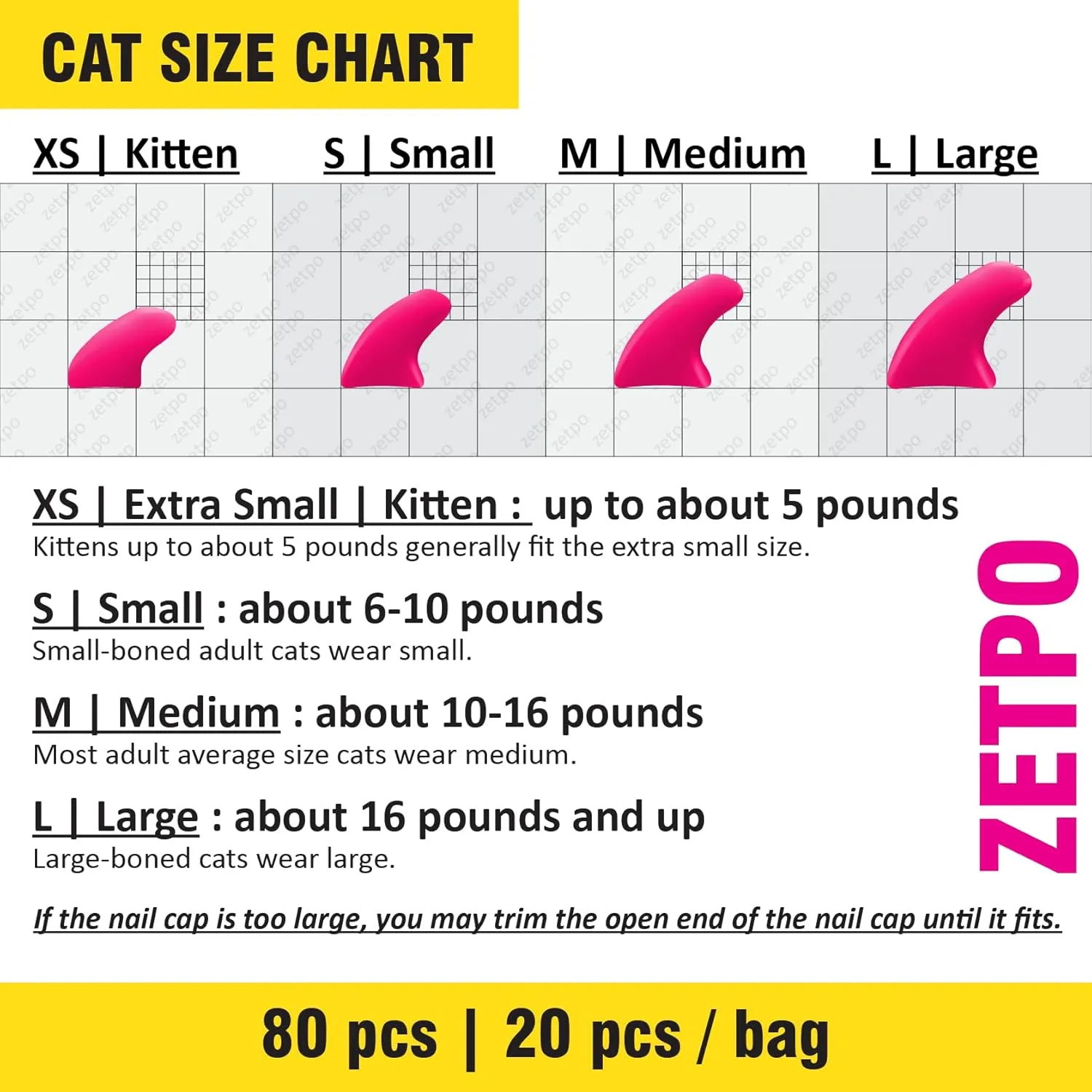 zetpo 80 pcs Cat Nail Caps | Cat Claw Covers | with Adhesives and Applicators (Glow in The Dark Green, L)